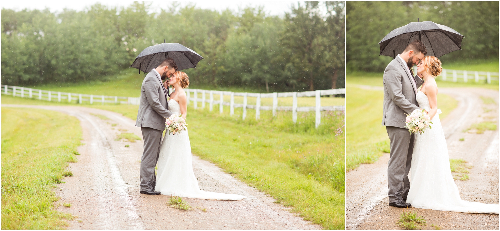 bride and groom photos in the rain