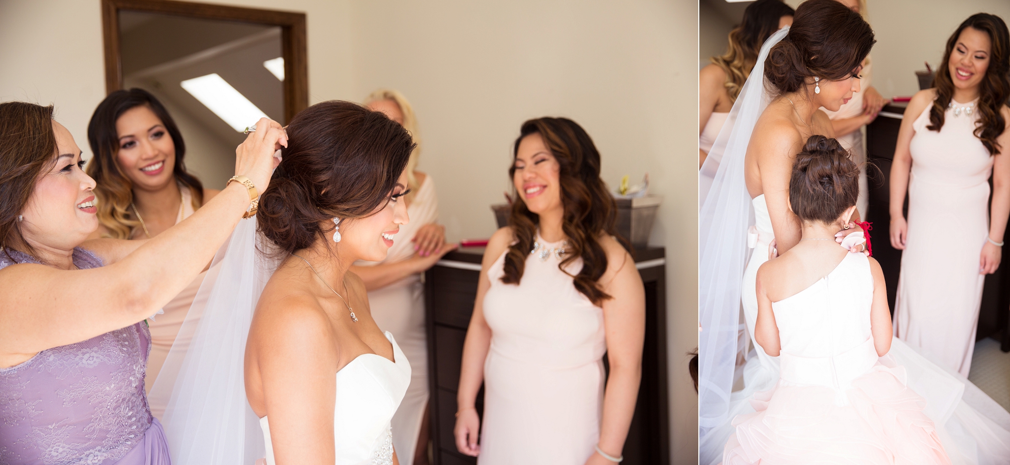 bride getting ready natural light hayley paige dress