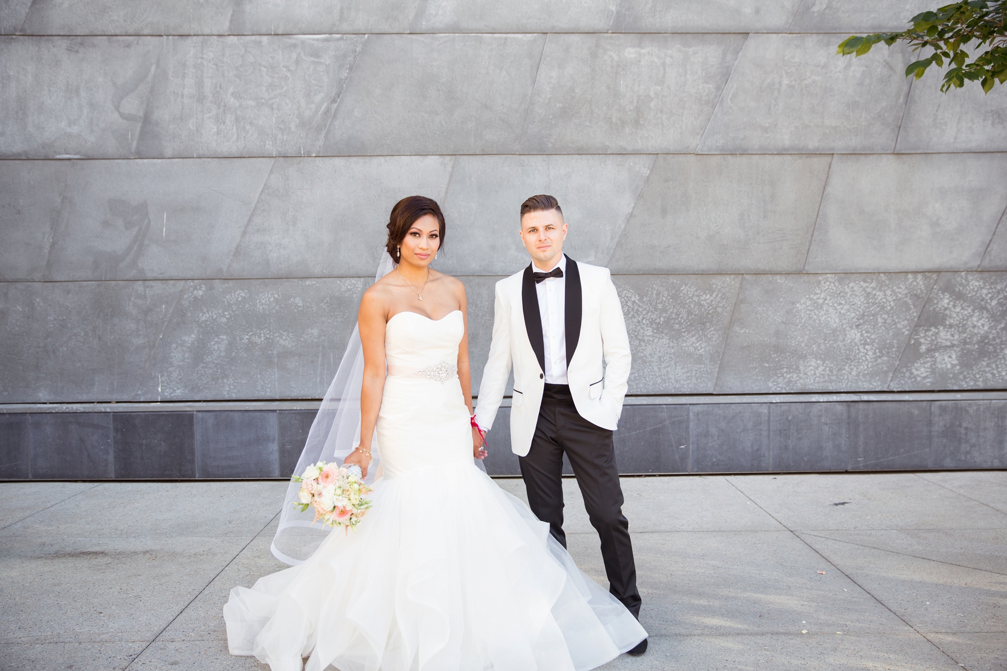 bride and groom hayley paige wedding dress edmonton art gallery