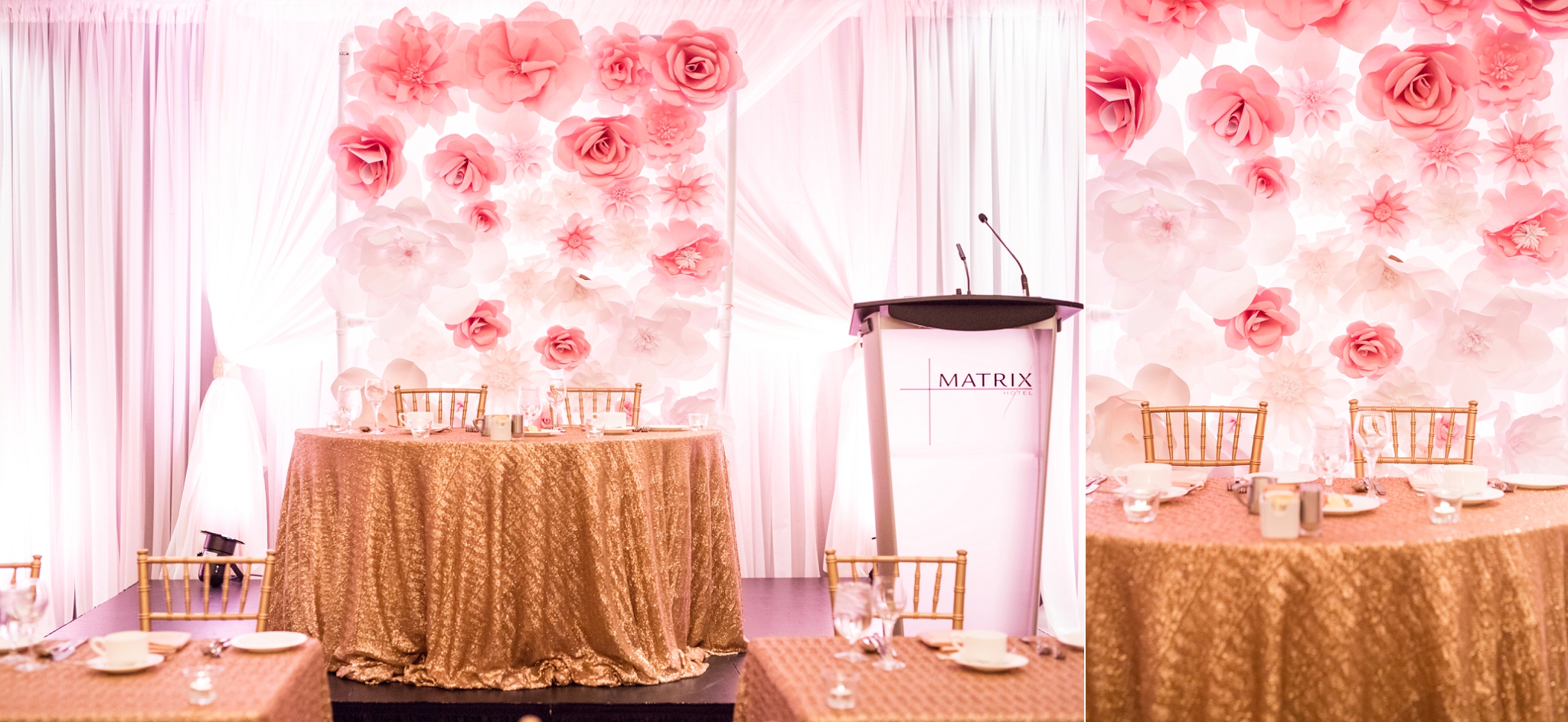 matrix hotel edmonton wedding photos blush and gold wedding decor