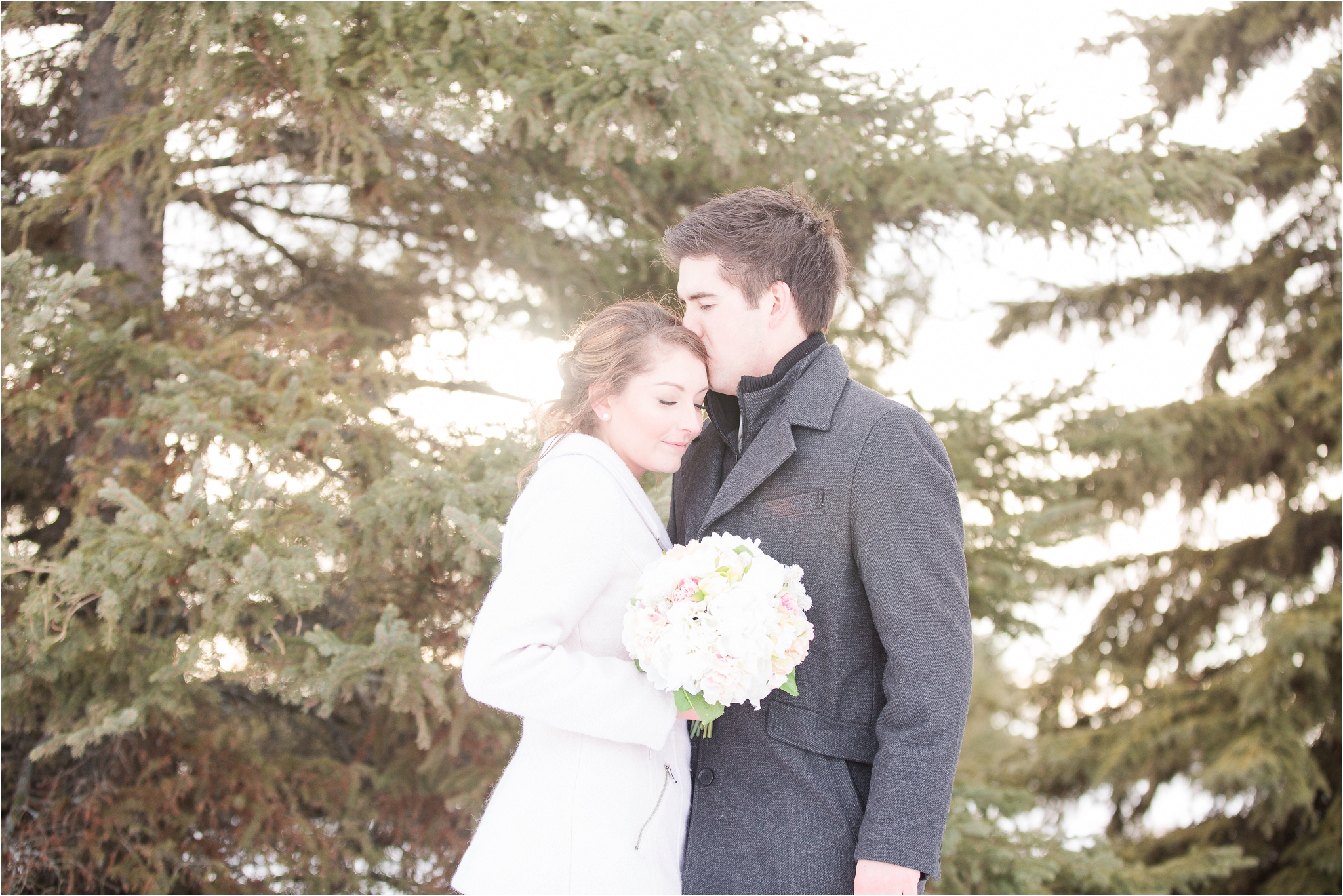 romantic winter wedding photos bride and groom
