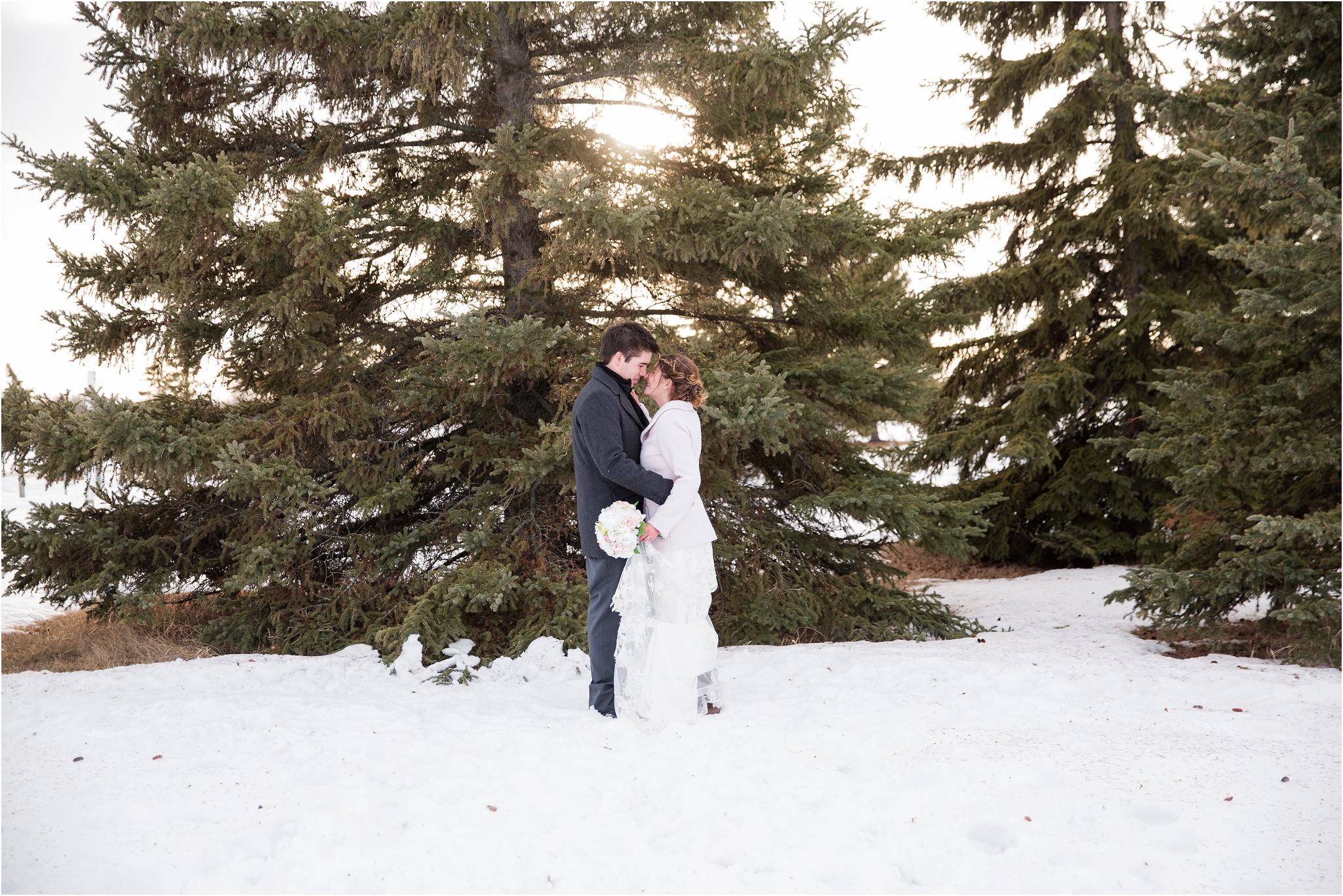 romantic winter wedding photos bride and groom