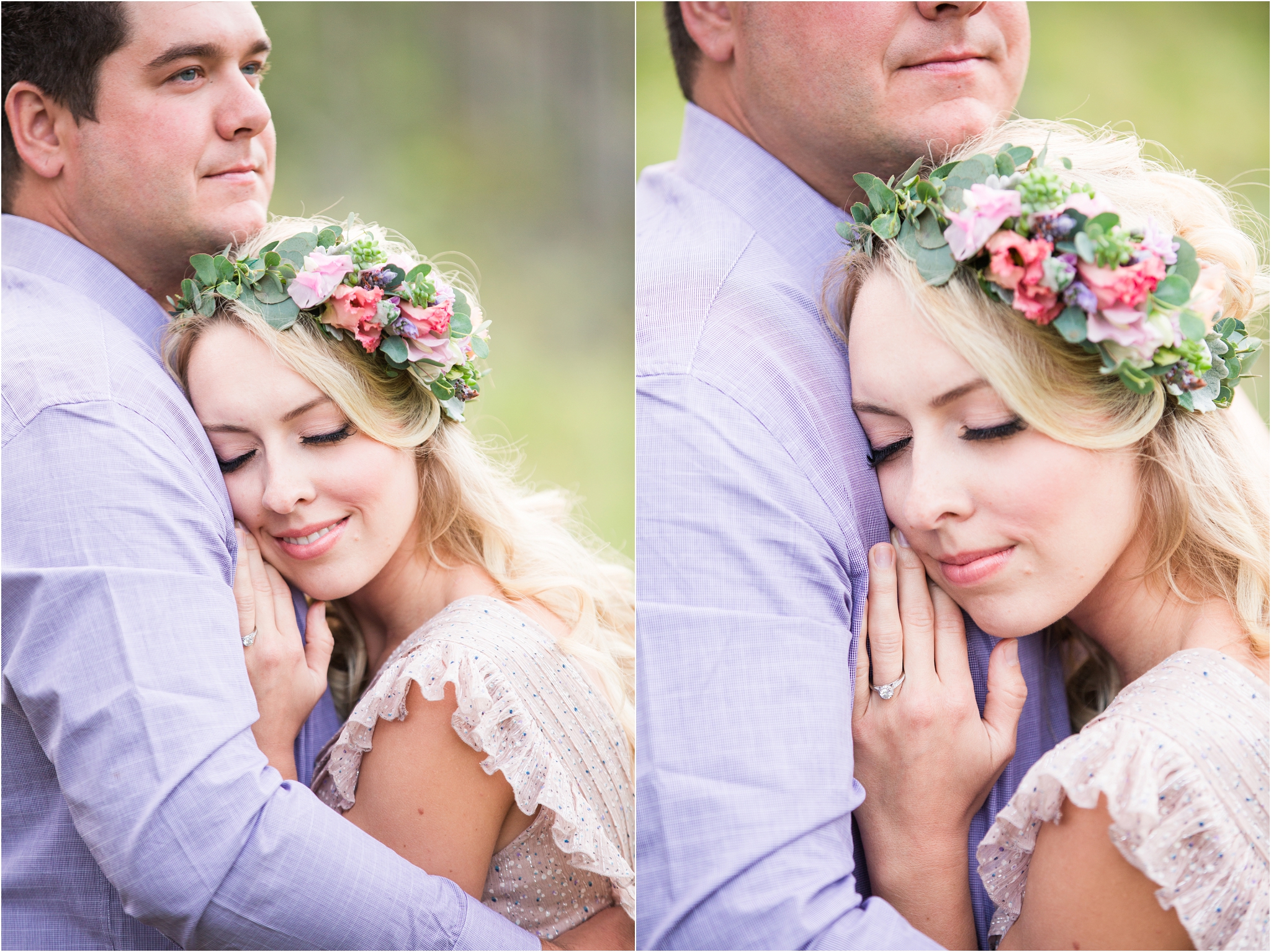 romantic engagement photos floral crown
